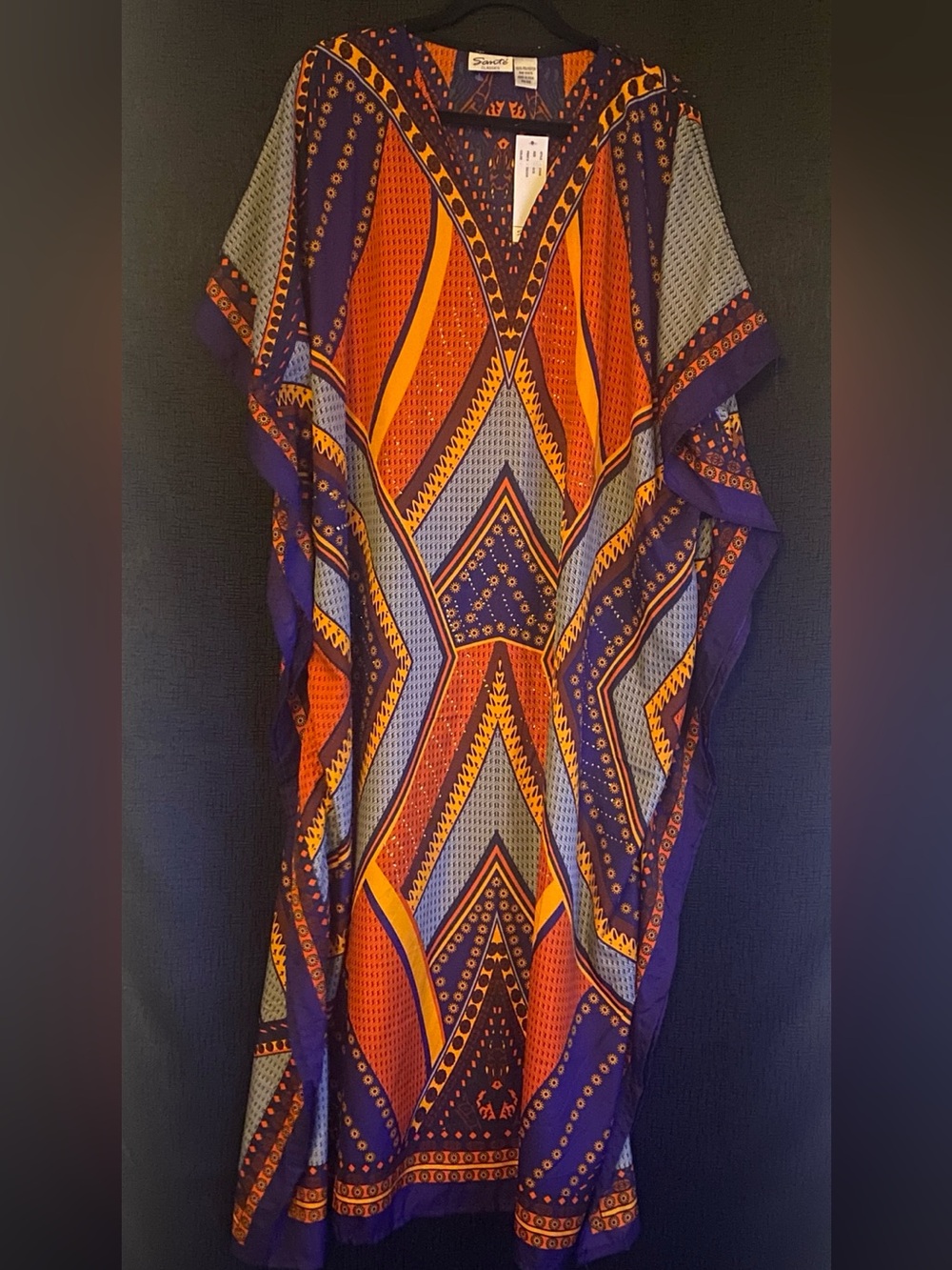 Santé - NWT Vibrant Orange & Purple Geometric Maxi Kaftan OSFM
